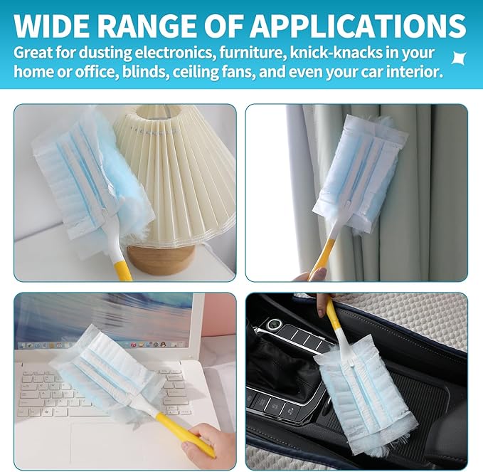 30 Count Microfibre Feather Duster Refills Compatible with Swiffer Dusters, Disposable Static Dust Removal Refills, Multi-Surface Duster with 1 Pcs Short Handle(Unscented, Pack of 1)