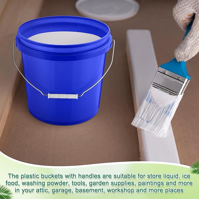 Tioncy 24 Pcs 2 Gallon Plastic Bucket with Lid Heavy Duty 2 Gallon Bucket Pail with Lid Handle for Storage Container Home Household Cleaning (Blue)
