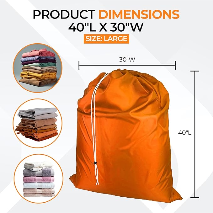 Laundry Bag with Locking Closure Drawstring – Extra Large Heavy Duty 100% Nylon, Large & Foldable Clothes Sack – Lightweight Dirty Laundry Organizer for Travel, Dorm, Gym – L 40" x H 50" (ORANGE)