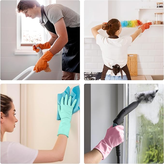 Rubber Cleaning Dishwashing Kitchen-Gloves - 3 Pairs Colorful Dish Gloves,Reusable Rubber Gloves for Dishwashing