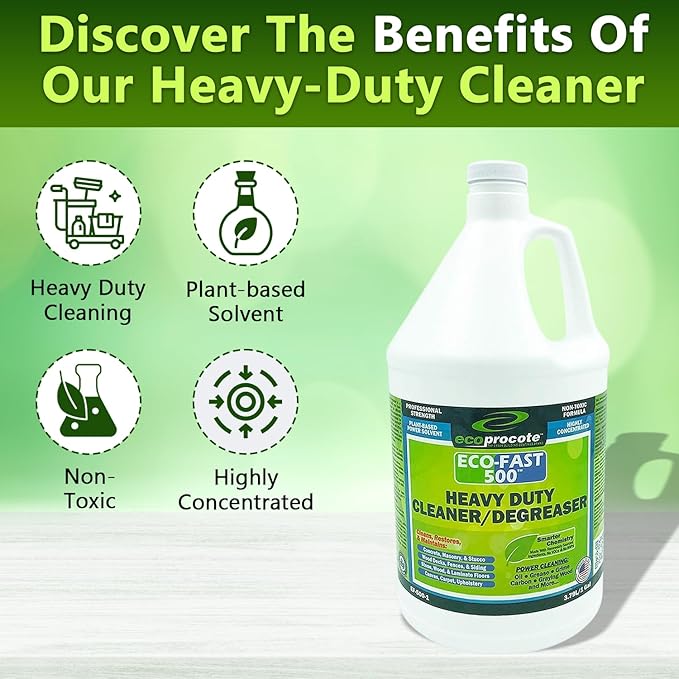 EcoFast 500 New & Improved Heavy-Duty Degreaser Cleaner — Non-Toxic, Biodegradable Grease Stain Dissolver — Multi Use Concentrate for Kitchen, Automotive, Floor, Wood, Fabric, Driveway — 1 Gallon