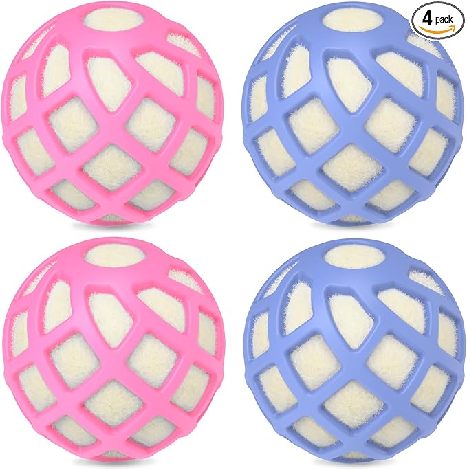 Dryer Balls – Patented Silicone Guard, Natural Wool Core, Super Anti-Tangle & Saves Drying Time, Reduces Static & Noise, Natural Fabric Softener, XL 3" (Pink Light Blue, Pack of 4)