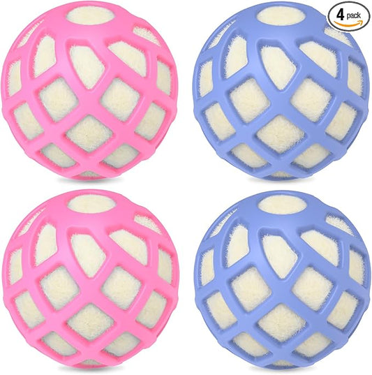Dryer Balls – Patented Silicone Guard, Natural Wool Core, Super Anti-Tangle & Saves Drying Time, Reduces Static & Noise, Natural Fabric Softener, XL 3" (Pink Light Blue, Pack of 4)