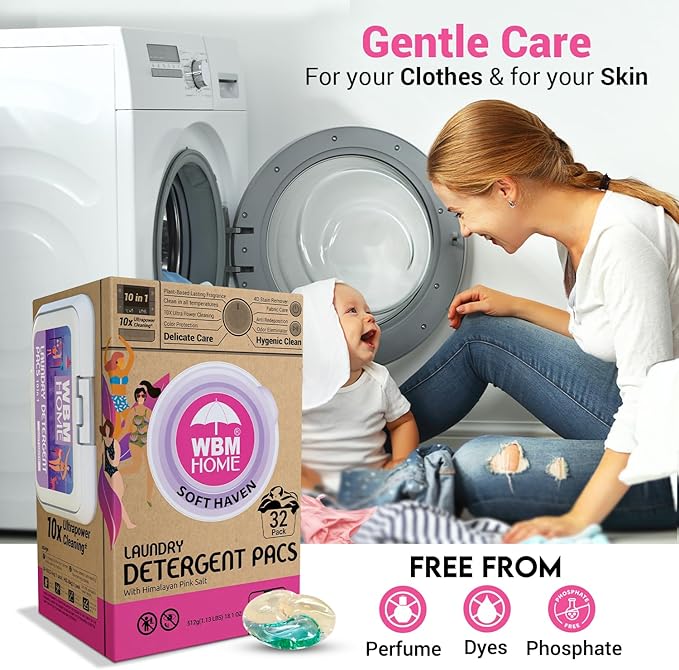 WBM Home Laundry Pods, Total 128 Count | Specially Designed for Undergarments With Soft Heaven Fragrance | Laundry Detergent Pods Formulated With Plant-Based Formula and Gentle Stain Remover