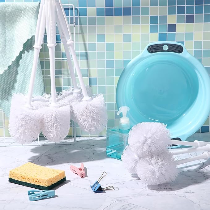 Roshtia 12 Pcs Toilet Bowl Brush White Toilet Brushes Bulk Toilet Scrubber Scrub Brushes with Plastic Handles for Commercial Restrooms Bathroom Cleaning, 13.7 Inch
