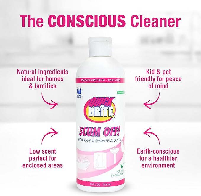 Quick ‘n Brite Scum Off Shower Cleaner - No Scrub, No Harsh Chemical Daily Shower Cleaner, Multi-Surface All-Purpose Cleaner 64 Oz (Packaging May Vary) Pack of 2