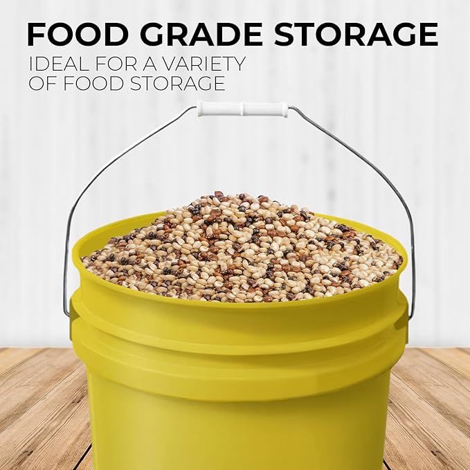 5-Gallon Yellow Bucket Pail with Gamma Seal Screw on Airtight Lid, Metal Handle with Plastic Grip for Easy Carrying, Easy Stack and Store, Heavy-Duty 90MIL Extra Durable, Food Grade, BPA Free - 3 Pack