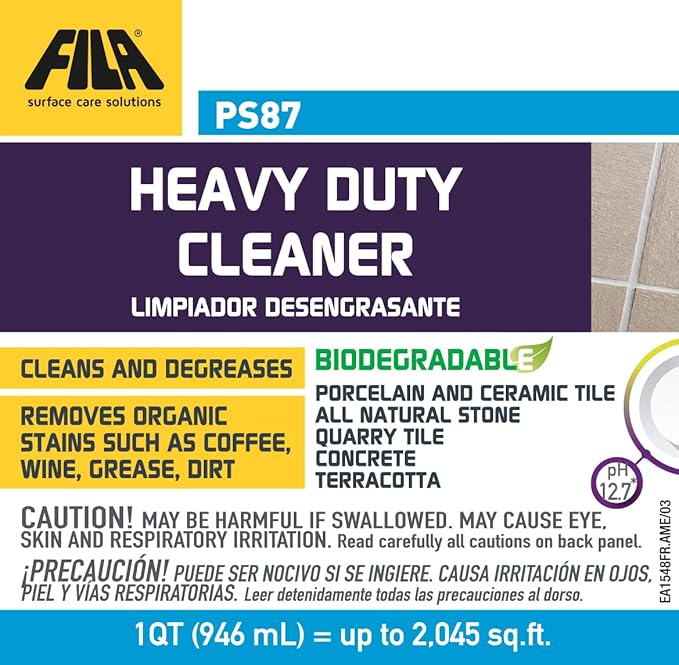 FILA Heavy Duty Cleaner PS87 1 QT, Stain Remover Grease, Coffee, Wine, Wax, Ink, Hard Surface Floor Cleaner, ideal for Natural Stone, Terracotta, Quarry Tile, Concrete, Porcelain And Ceramic Tile