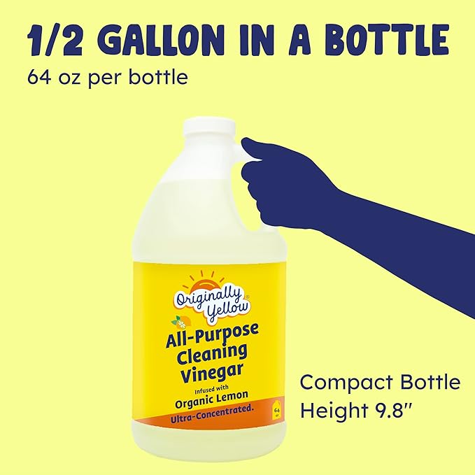 Originally Yellow Lemon Vinegar For Cleaning Purpose | USA Made All Purpose Cleaner | Use as a Floor, Glass, Kitchen, & Bathroom Cleaner | Plant Derived Vinegar Half Gallon | 64 Oz
