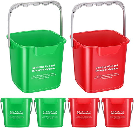 6 Pcs 6 Quart Cleaning Bucket Small Sanitizing Square Bucket Detergent Pail for Home Commercial Restaurant Kitchen Office School (Red, Green)