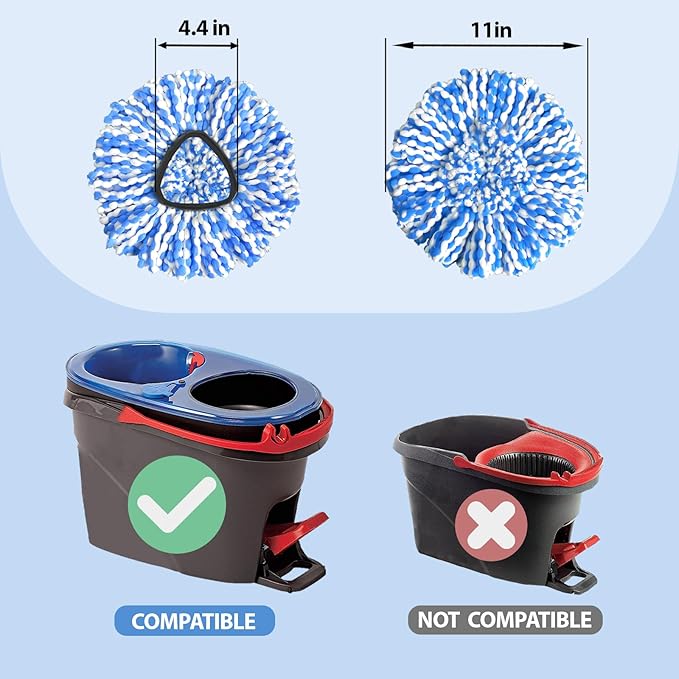 Spin Mop Replacement Heads, Microfiber Mop Refills, Easy to Replace, 4 Pack