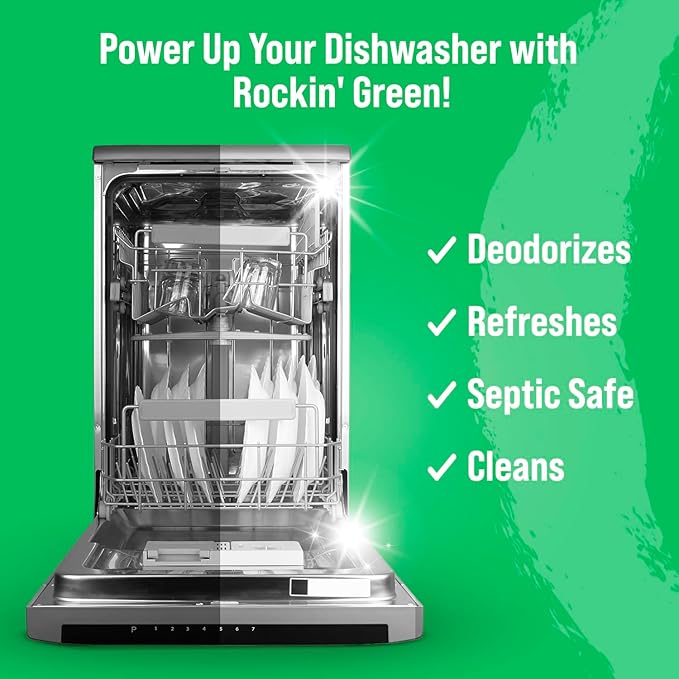 Rockin' Green Deep Cleaning and Deodorizing Tablets for Dishwashers, Washing Machines, and Garbage Disposals, Removes Odor and Residue (Dishwasher Cleaning Tablets, 24 Pack)