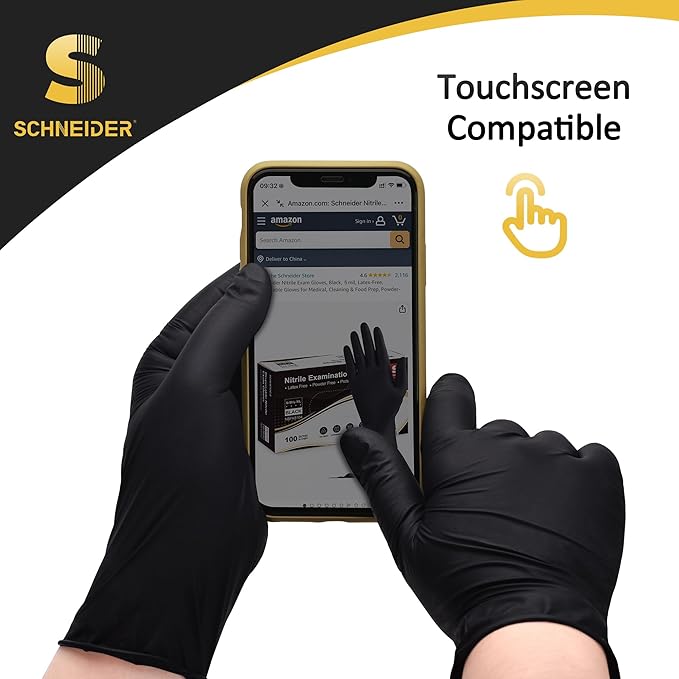 Schneider Nitrile Exam Gloves, Disposable Gloves, Latex-Free, Powder-Free, Food Safe for Cleaning, Cooking, Household Use