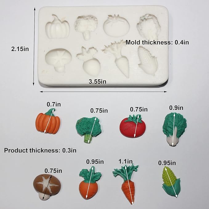 Lovely Small Items Silicone Fondant Molds Set For Cake Topper, Gumpaste, Candy & Chocolate, Polymer Clay and More (Vegetables & Fruits)