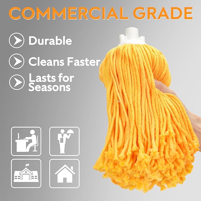 Matthew Microfiber Mop Replacement Compatible with Microfiber Cloth Mop Refill,Stainless Steel Spin Mop Replacement 54" Handle with Wet Mop for Floor Cleaning (2 Mop Heads w/1 Handle)-Orange
