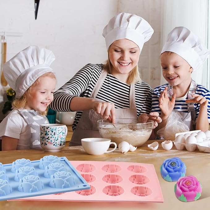 2PCS Flower Molds Silicone, 15-Cavities Small Rose Flower Silicone Molds, Non-Stick Rose Shape Valentine's Day Mold for Jelly Mini Soap Cake Mousse Ice Cream Tray Baking Molds