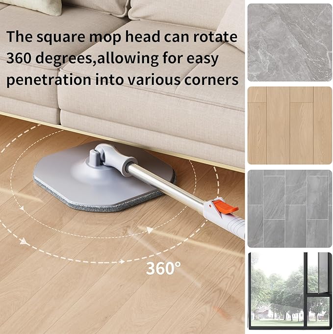 Spin Mop and Bucket Set with Separate Dirty and Clean Water,360° Spin Mop and Bucket System with Widening Foldable Handle,6 Replaceable Mop Pads,Square Mop for Floor Hardwood Tile Wall Cleaning(Blue)