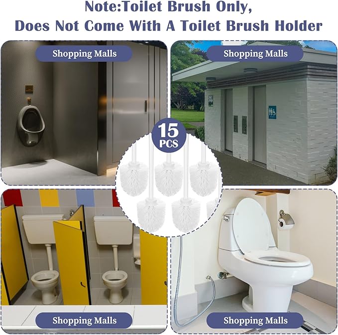 15 Pcs Toilet Brush 14 Inch Long Toilet Bowl Brush Handled Cleaning Scrubber with Hook Hole Commercial Heavy Duty Toliet Brushes for Bathroom Cleaning Supplies, White