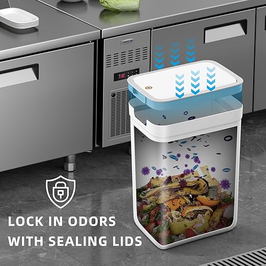 MOPALL 2 Pack Bathroom Trash Can with Lid, 3.6Gal + 2.4Gal Garbage Can with Pop-Up Lid, Small Trash Can Dog Proof, Slim Trash Bin Waste Basket for Toilet, Office, Bedroom, Living Room, Kitchen (White)