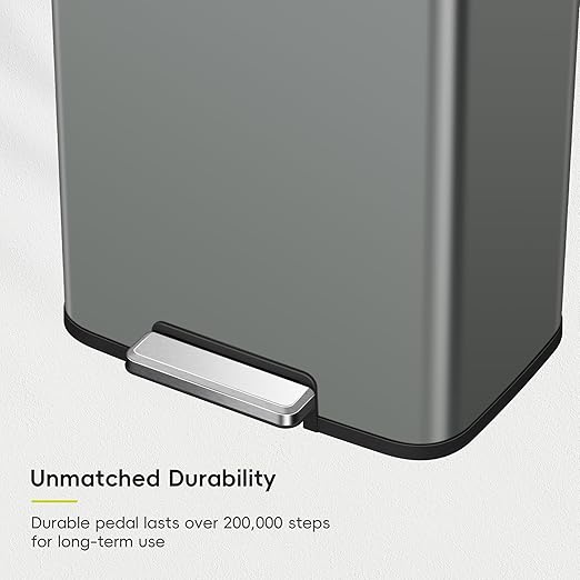 EKO Madison Nardo Grey Stainless Steel 50 Liter/13.2 Gallon Step Trash Can with Inner Liner - Fingerprint Resistant Finish
