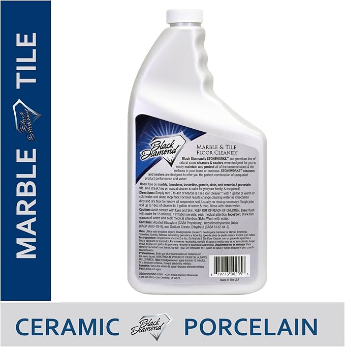 MARBLE & TILE FLOOR CLEANER. Great for Ceramic, Porcelain, Granite, Natural Stone, Vinyl and Brick. No-rinse Concentrate. (1-Quart)