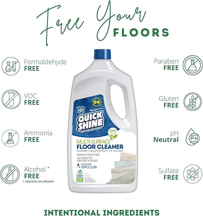 Quick Shine Multi Surface Floor Cleaner 64oz, Ready to Use-Streak Free-No Rinse, Use on Hardwood, Laminate, Luxury Vinyl Plank & Stone, Use in Spray Mops & Vac Mops, Safer Choice Cleaner
