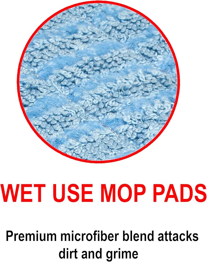 CleanAide Twist Yarn Microfiber Flat Mop Pad with Scrub Strips for 18" Mop Plates, Reusable, Dual-Action Dry & Wet Cleaning for Homes & Offices for Hardwood, Tile, Laminate & Vinyl Floors, Red