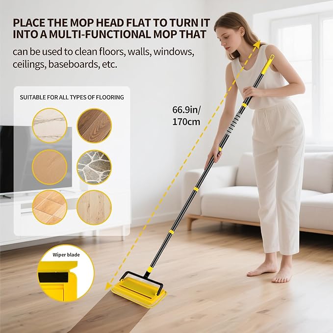 High Ceiling Fan Cleaner Duster for Fans Blades Cleaner with 78.7in Extension Pole Extra Long Handle Cleaning Tool，Reusable Chenille & Microfiber Mop Head for Baseboard Wall Floor Window Glass Wiper