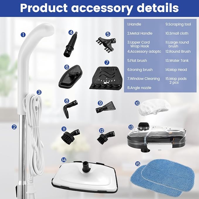 Steam Mops for Floor Cleaning, 10-in-1 Multipurpose Deep Steam Cleaner Mop for Home, Floor Steamers for Hardwood and Tile, Vinyl, Laminate, Carpet, Hard Floors with Attachments