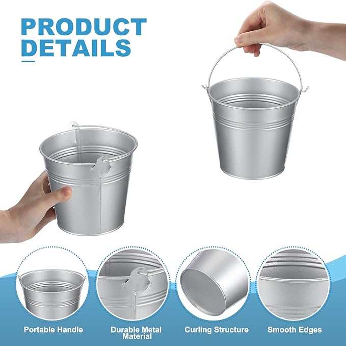 PATIKIL 5.1"x4.7" Small Metal Buckets with Handle, 12 Pcs Mini Galvanized Bucket Colorful Easter Buckets for Crafts Party Favors Decoration, Silver