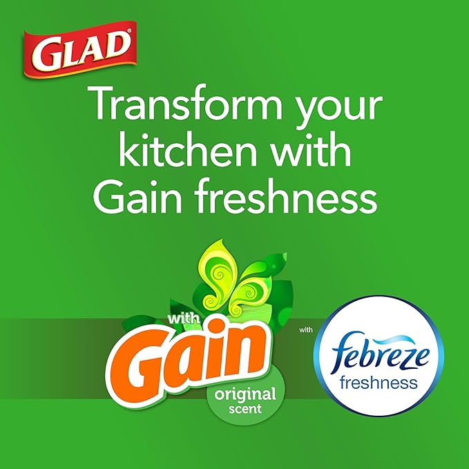 Glad ForceFlex Tall Kitchen Trash Bags, 13 Gal, Gain Original with Febreze, 80 Ct (Pack May Vary)