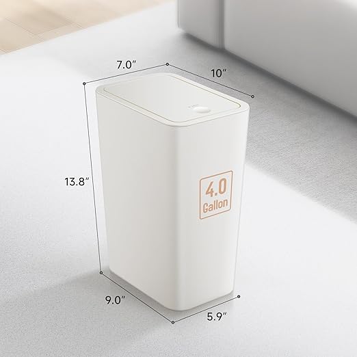 TIPGO Bathroom Trash Can with Lid, 4 Gallon / 15 Liter Small Garbage Can, Press Top Bin, Plastic Wastebasket with Pop-Up Lid for Bedroom, Living Room, Office (White)