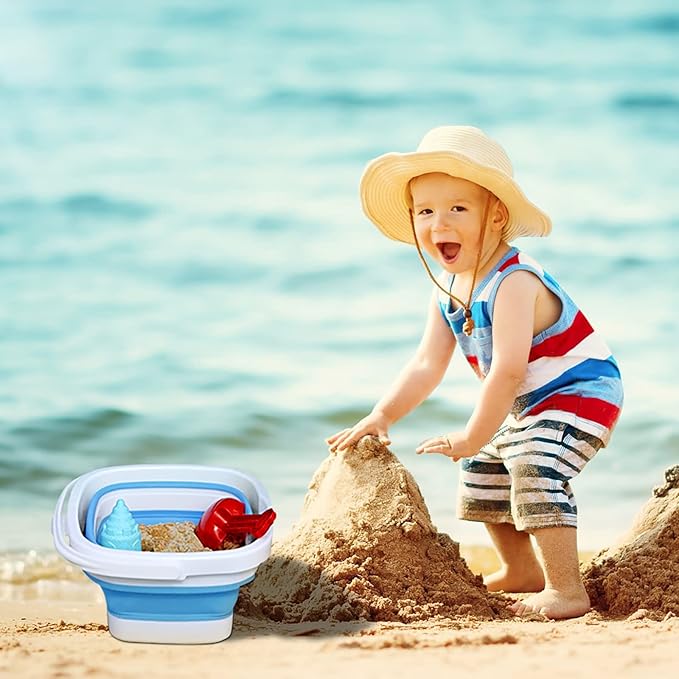 2 Pack Collapsible Buckets 5L 1.3Gallon Small Cleaning Bucket for Household Portable Plastic Bucket Outdoor Car Washing Tub Foldable Camping Beach Sand Water Pot Pail Space Saving Square Grey and Blue