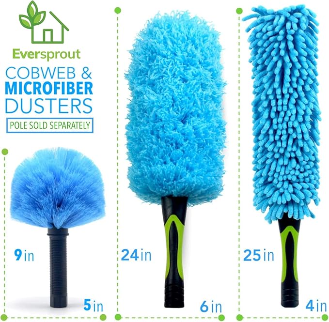 EVERSPROUT Duster 3-Pack | Hand-Packaged Cobweb Duster, Microfiber Feather Duster, Flexible Ceiling Fan Duster | Twists onto Standard 3/4 inch Threaded Poles (Pole Sold Separately)(Soft Bristles)