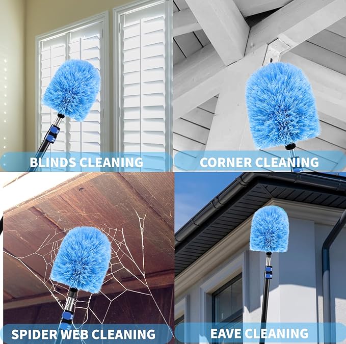 4 Pack Screw on Webster Cobweb Duster Head for Pole,Spider Web Remover Brush, Cobweb Duster Head Attachment,Fits Standard 3/4 inch Threaded Poles(Big, Blue)