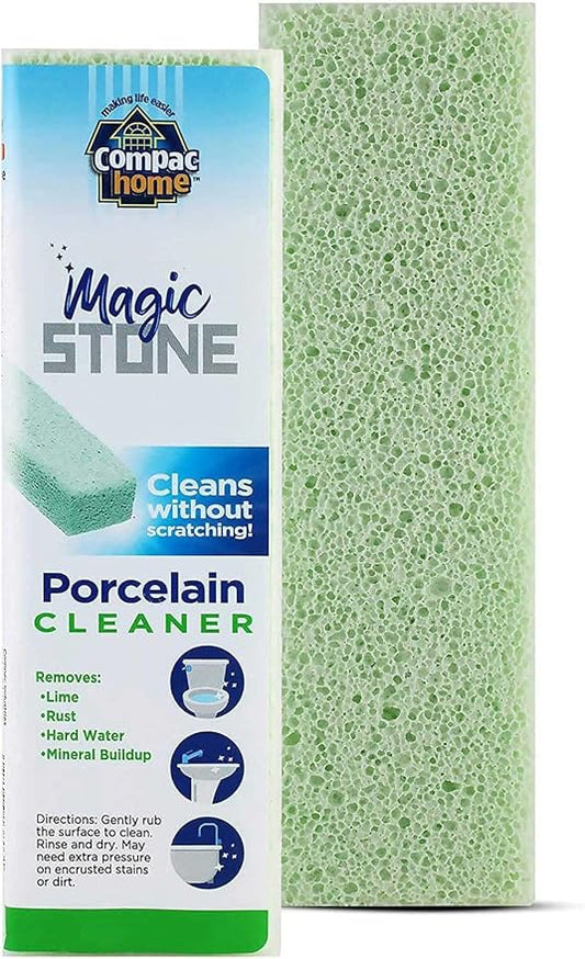 COMPAC HOME Magic-Stone Premium Porcelain Cleaner - Eco-Friendly Recycled Glass Scouring Stick, Professional Lime Scale & Hard Water Stain Remover for Toilet Bowl & Bathroom Fixtures, 2 Pack