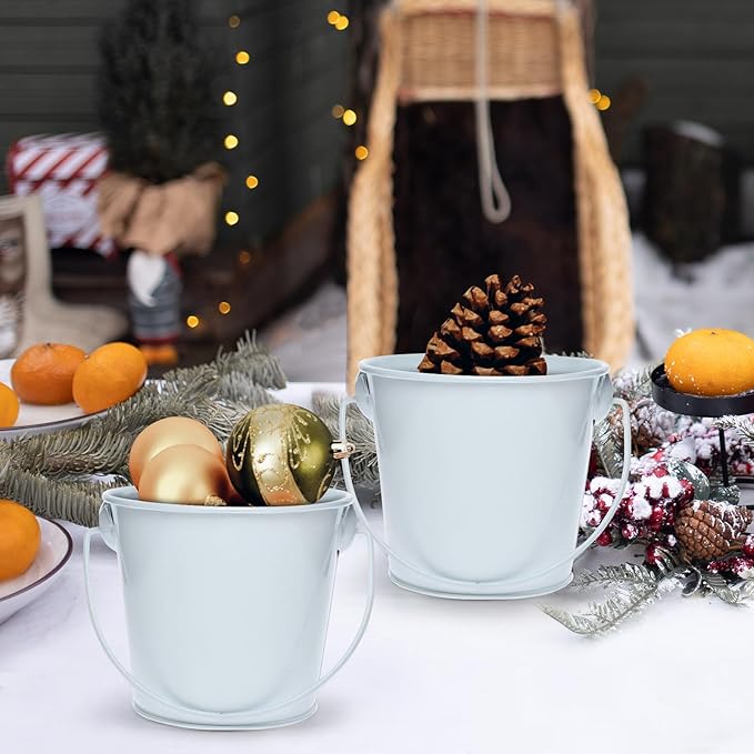 3.1" Galvanized Mini Tin Buckets – 12Pcs White Metal Buckets with Handle, Ideal for Party Favors, Bridal Shower and Craft Projects (White, 3.1")