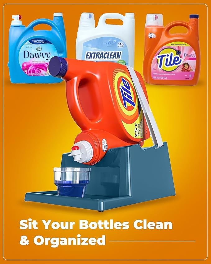 TidyFriend Laundry Detergent Holder Stand with Drip Tray, 3 Pack Laundry Soap Holder with Non-Slip Rubber Feet for Washing Space Organization, Angled Downward Slope for Easy Pouring (Slate Grey)