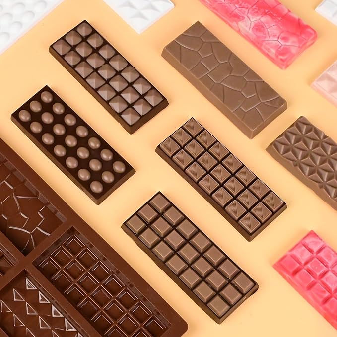 Chocolate Bar Mold, 2 Pack Deep Silicone Molds, Non-Stick Chocolate Molds for Stuffed Pistachio Knafeh Bars, Energy Protein, Homemade Candy Snacks, 6 in 1 Style Chocolate Bar Mold