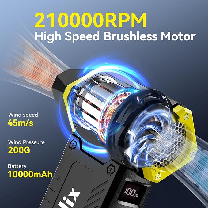 Compressed Air Duster, 210000RPM 8-Gear Adjustable Electric Air Duster with LED Display, 10,000mAh Rechargeable Air Blower for Keyboard, PC, Car and Home Cleaning, Jet Dry Blower Replace Canned Air