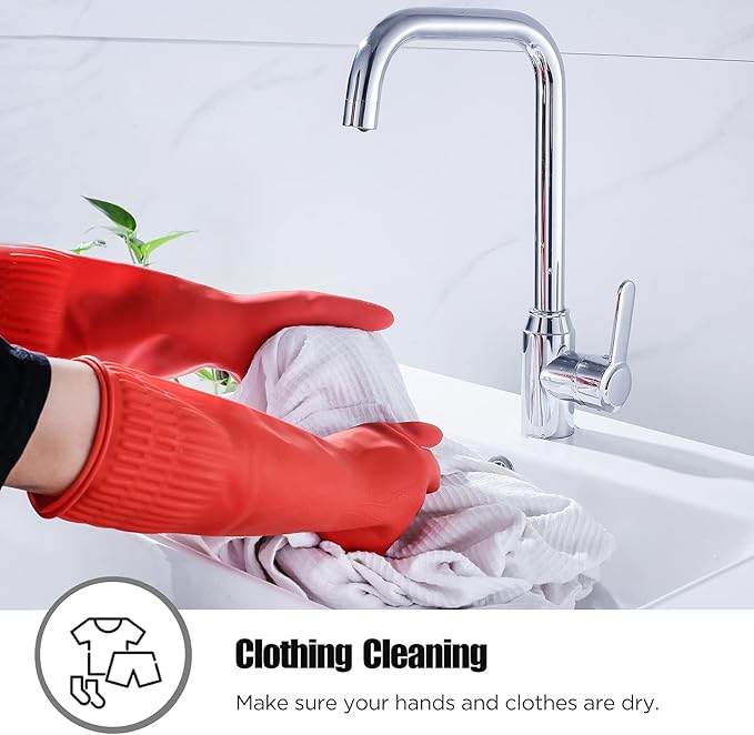 Rubber cleaning gloves 1 or 3 Pairs for kitchen,Cotton Lining,Dishwashing gloves long with lined,Reuseable.