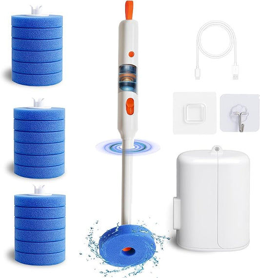 Electric Toilet Brush and Holder Set, 2025 New 4-in-1 Disposable Scrub Kit, 18 Refill Heads, 3-Speed Powerful Spinning, Rechargeable & Wall Mounted Toilet Cleaner Wand