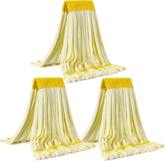 Matthew Cleaning Microfiber Tube Mop(Large,Yellow,3Pack) Heavy Duty Mop Head Replacement,Excellent Absorbency,Premium launderability,Reusable,Loop end for Home,Commercial and Industrial Use