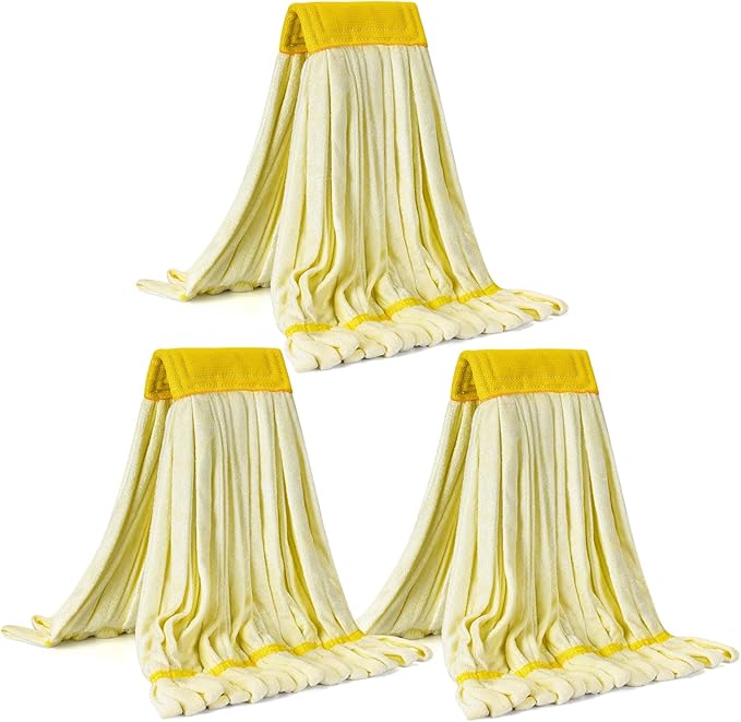 Matthew Cleaning Microfiber Tube Mop(Meduim,Yellow,3Pack) Heavy Duty Mop Head Replacement,Excellent Absorbency,Premium launderability,Reusable,Loop end for Home,Commercial and Industrial Use