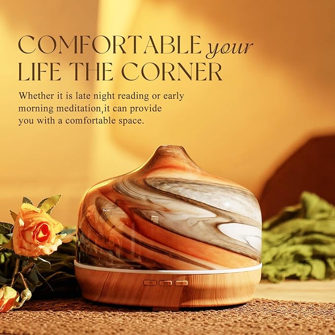 Porseme 500ml Glass Essential Oil Diffuser Aromatherapy Ultrasonic Cool Mist Humidifier 15-21 Running Hours Waterless Auto-Off Air Diffusers for Sleeping,Yoga,Office Working,Spa and Rest (Deep Desert)