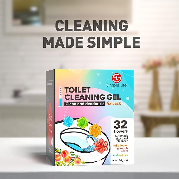 Simple Life Toilet Bowl Cleaner Gel | Fresh Flower Toilet Gel Stamp | Stops Limescale and Stains with Air Freshening Scent | Deodorizing Clean | 32 Stamps, Variety Pack