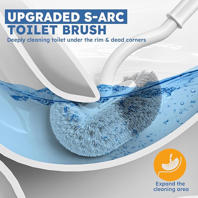 Toilet Brush, 2 Pack Toilet Brush and Holder Set with Durable Curved BristlesToilet Scrubber, Toilet Bowl Brush with Extra Long Handle,Toilet Cleaner with Caddy for Bathroom Deep Cleaning