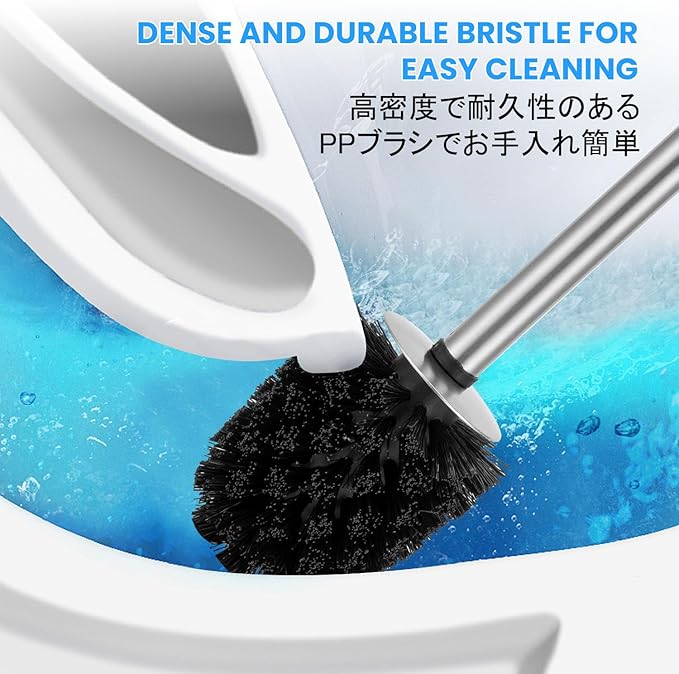 Toilet Brush and Holder Case Coated Metal Case and Stainless Steel Handle Toilet Cleaning Brush Double Layer Holder Long Brush Handle High Density Bristles Toilet Bowl Brushes Grey