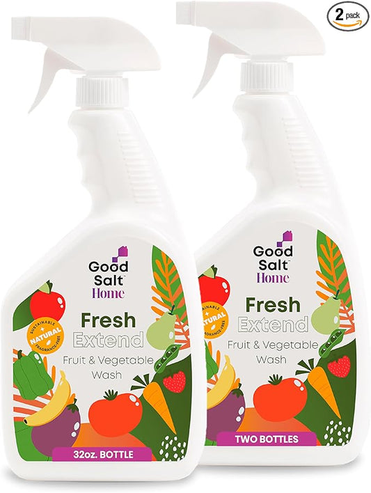 Good Salt Home Fresh Extend Fruit and Vegetable Wash, Natural Produce Cleaner, Made in the USA, 32 Ounce Bottle, 2-Pack