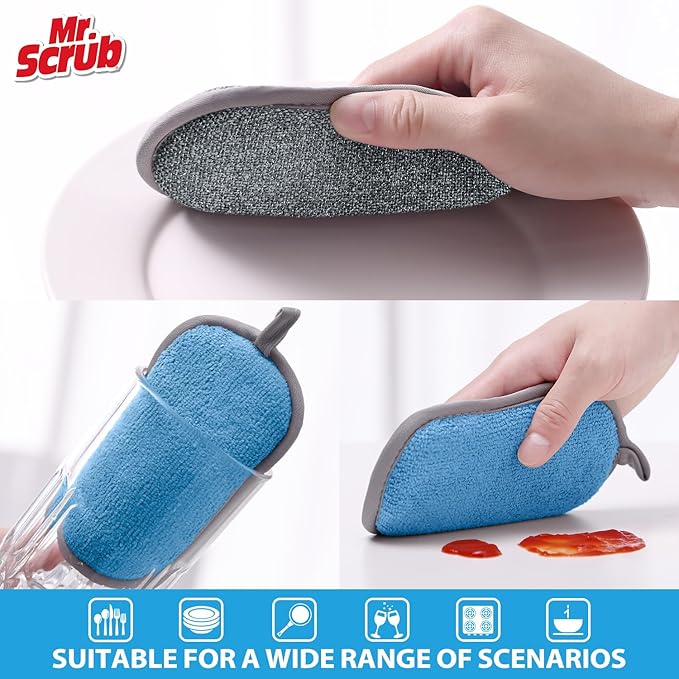 Sponges Kitchen Dish Sponge for Washing Dishes Cleaning Kitchen, All-Purpose, 6 Pack, Non Scratch, Rough Scrubbers Side for Non-Stick Cookware, Soft Microfiber Scrub Side for Dishes, Mr. Scrub